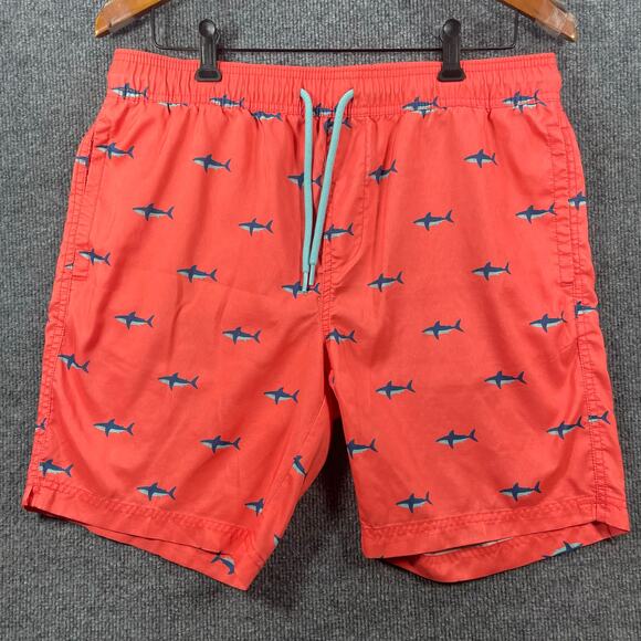 C/Y/A Swim Shorts Men's Medium Orange Shark Geometric Allover Lined Drawstring - Picture 1 of 12